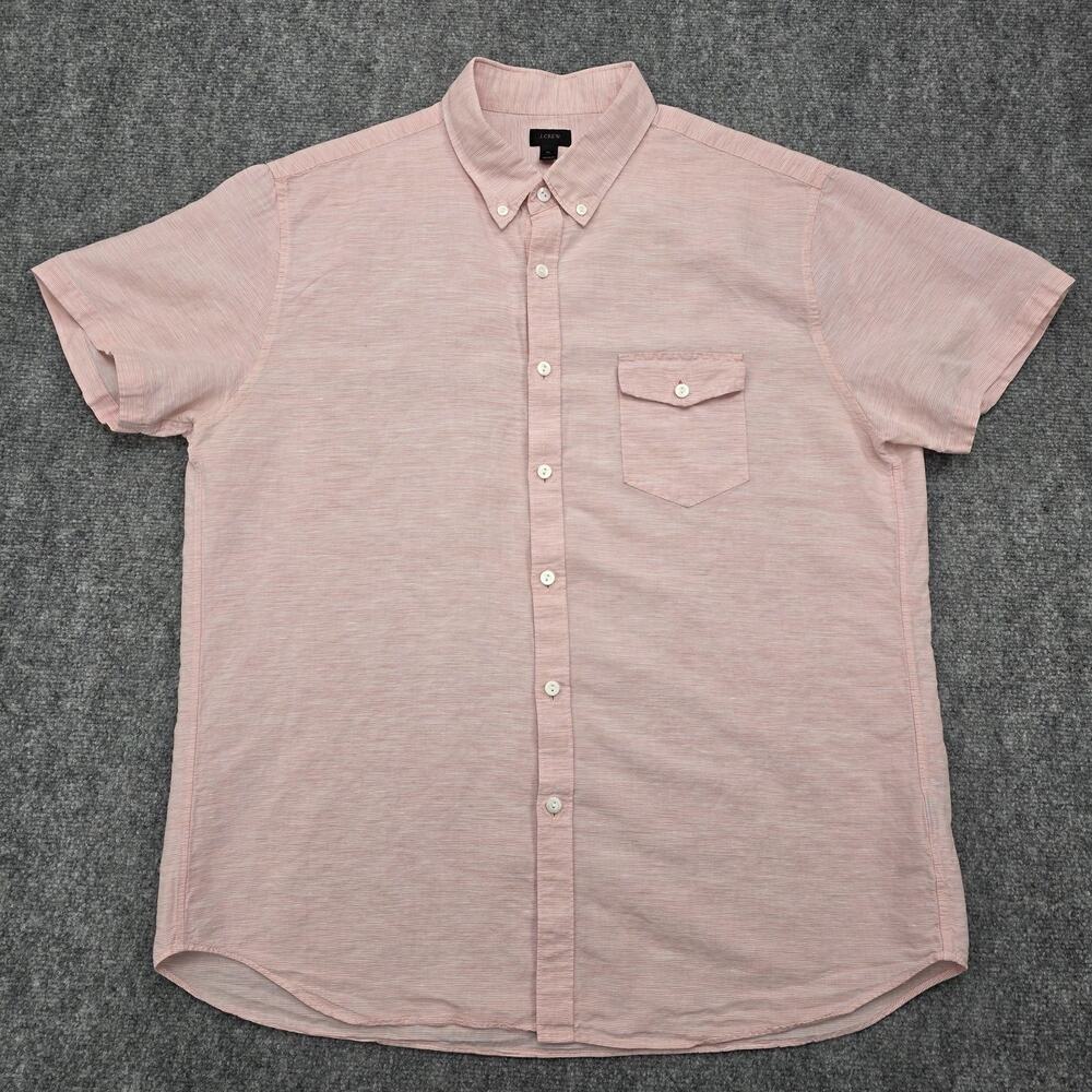 J Crew Shirt Mens XL Pink White Stripe Baird Mcnutt Irish Linen Blend Button Up